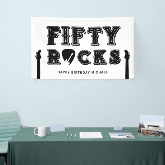 Fifty Rocks Guitar Pick 50th Birthday Party 横断幕 (トレードショー)