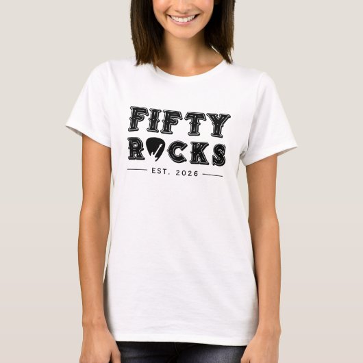 Fifty Rocks Guitar Pick 50th Birthday Party Tシャツ (正面)