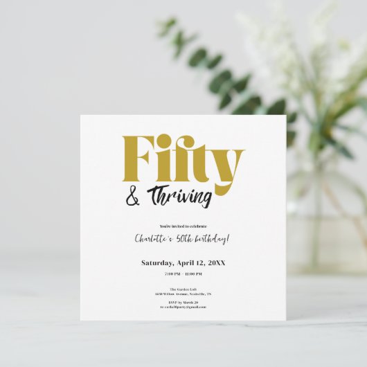 Fifty & Thriving 50th Birthday Invitation セーブザデート (スタンド正面)