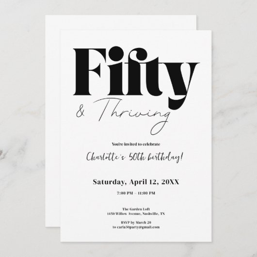 Fifty & Thriving 50th Birthday Invitation 招待状 (正面/裏面)