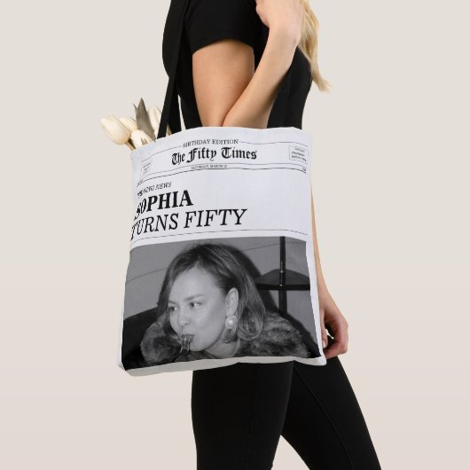 Fifty Times Newspaper 50歳の誕生日パーティー トートバッグ (クローズアップ)