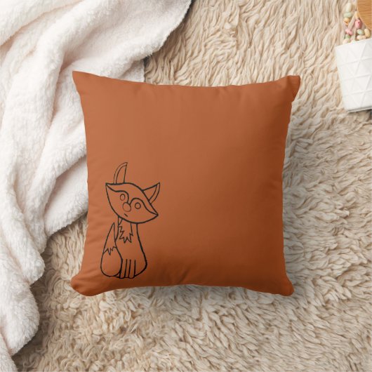 Fig the Fox outlined Throw Pillow クッション (ブランケット)