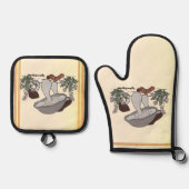 Figdewdrop caterpillar & mushroom gold pot holders 鍋つかみ&鍋敷きセット (正面)