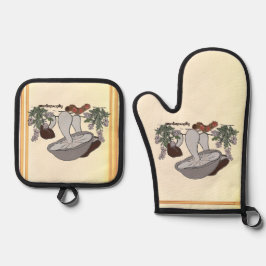 Figdewdrop caterpillar & mushroom gold pot holders 鍋つかみ&鍋敷きセット