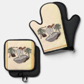 Figdewdrop caterpillar & mushroom gold pot holders 鍋つかみ&鍋敷きセット (正面/裏面)