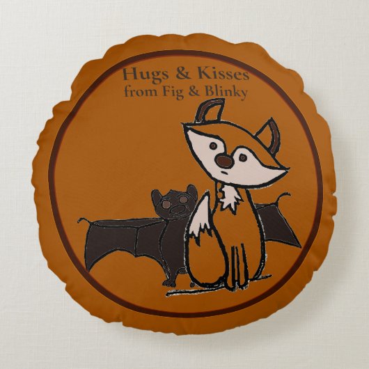figdewdrop Fig & Blinky Hugs & Kisses Round Pillow ラウンドクッション (正面)