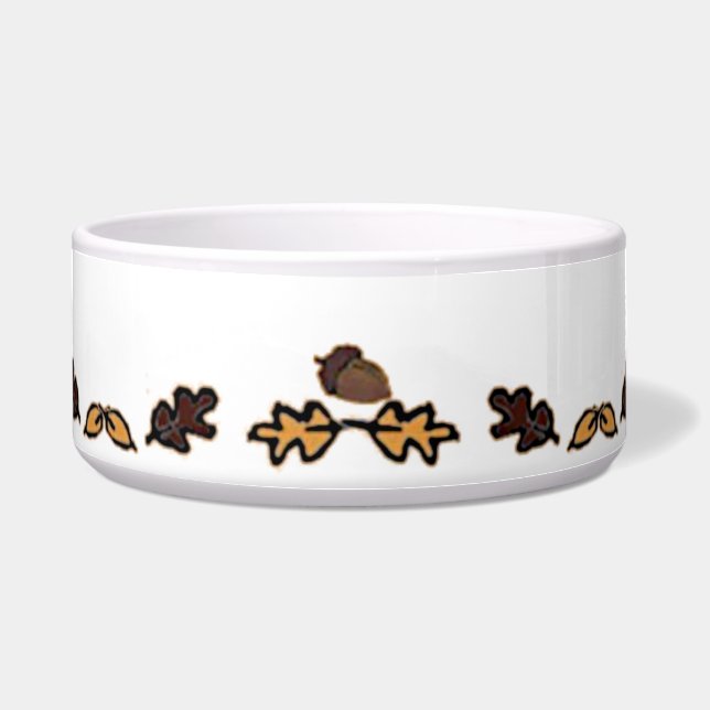 figdewdrop Leaves & Acorns Ceramic Pet Bowl ボウル (正面)