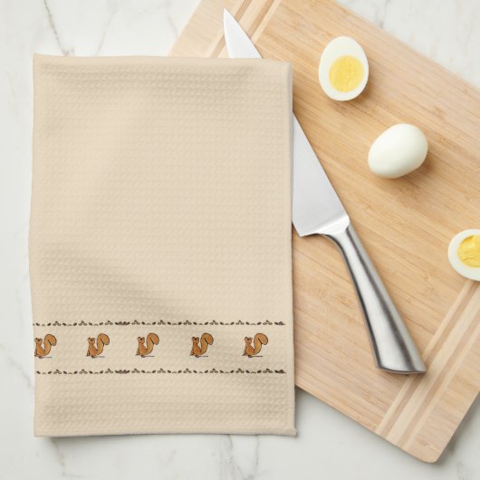 figdewdrop Squirrel Acorn & Leaves Kitchen Towel キッチンタオル (四つ折り)