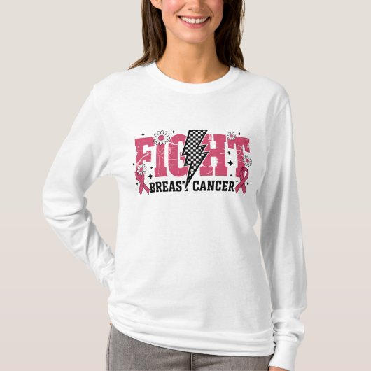 Fight Breast Cancer Distressed Lightning Bolt Tシャツ (正面)