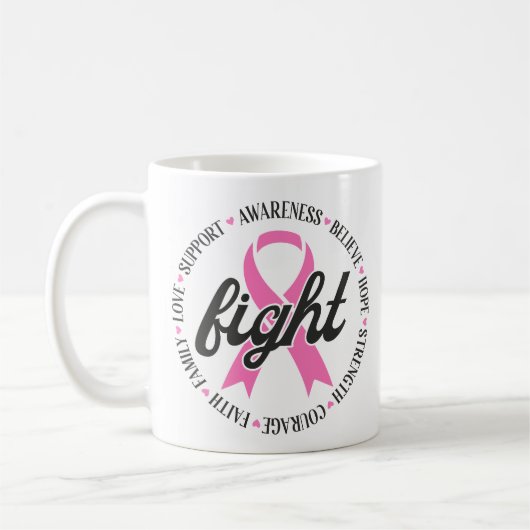 Fight Breast Cancer Pink Ribbon Awareness コーヒーマグカップ (左)