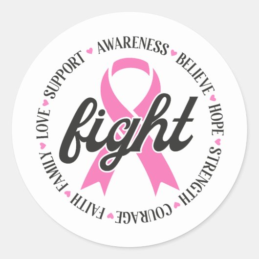 Fight Breast Cancer Pink Ribbon Awareness ラウンドシール (正面)