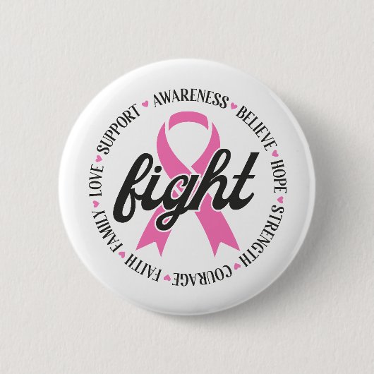 Fight Breast Cancer Pink Ribbon Awareness 缶バッジ (正面)