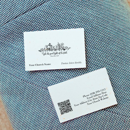 Fight Good Fight Bible Verse Floral Doodle Church 名刺