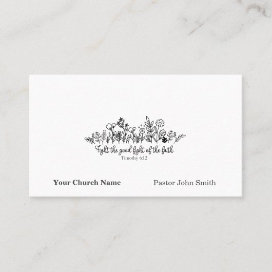 Fight Good Fight Bible Verse Floral Doodle Church 名刺 (正面)