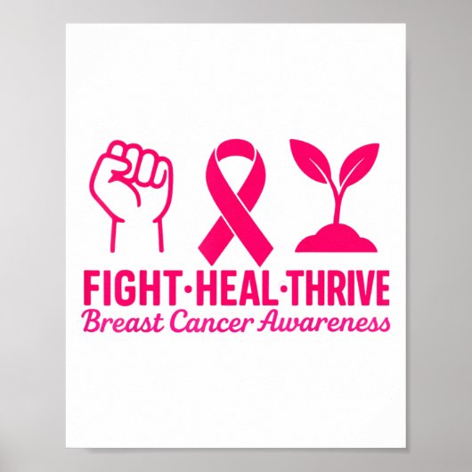 Fight Heal Thrive Breast Cancer Awareness Nk Ribbo ポスター (正面)