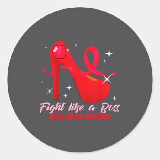 Fight Like A Boss Heart Health Heart Disease Aware ラウンドシール (正面)