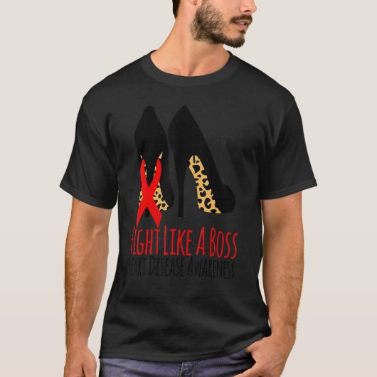 Fight Like A Boss Heart Heart Disease Awareness Le Tシャツ (正面)