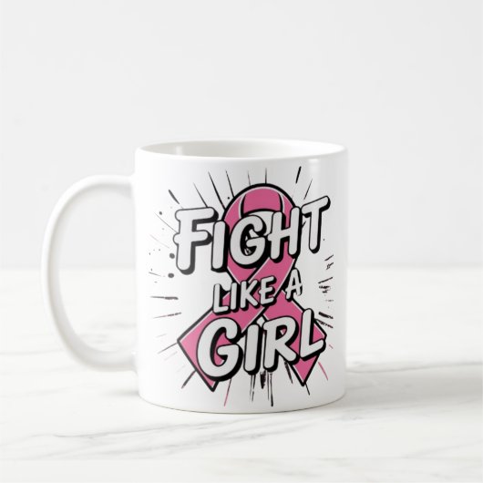 Fight Like a Girl | Breast Cancer Awareness Design コーヒーマグカップ (左)