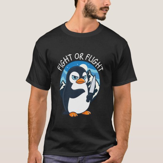 Fight Or Flight Meme Penguin Tシャツ (正面)