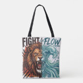 Fight or Flow ライオンと水の波デザイン トートバッグ (裏面)