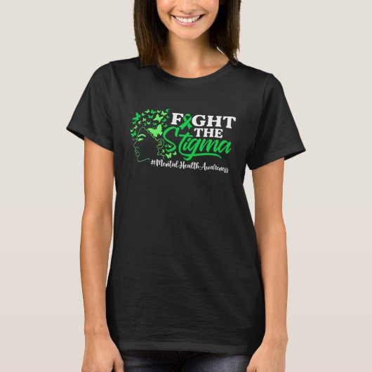 Fight The Stigma Mental Health Awareness Green Rib Tシャツ (正面)