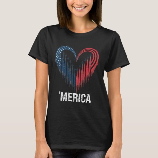 Fighter Jet Airplane American Flag Heart 4th Of Ju Tシャツ (正面)