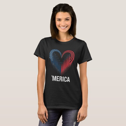 Fighter Jet Airplane American Flag Heart 4th Of Ju Tシャツ (正面フル)