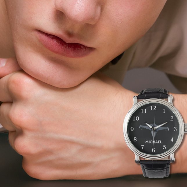 Fighter Jet Airplane Photo Cool Custom Pilot Name  腕時計 (クリエイターアップロード済み)