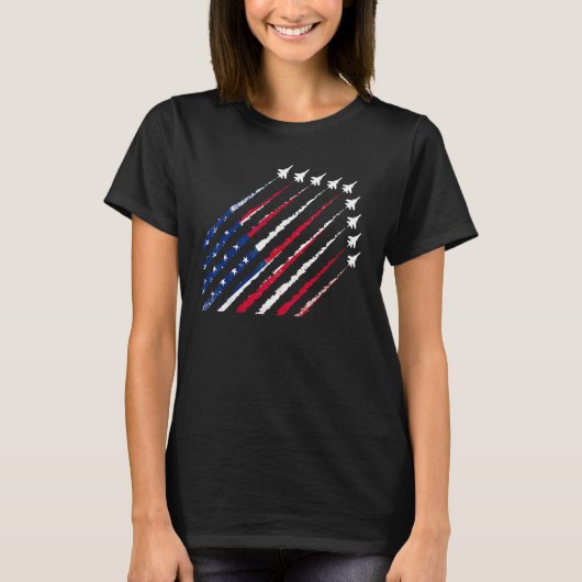 Fighter Jet Airplane USA Flag 4th Of July Patrioti Tシャツ (正面)
