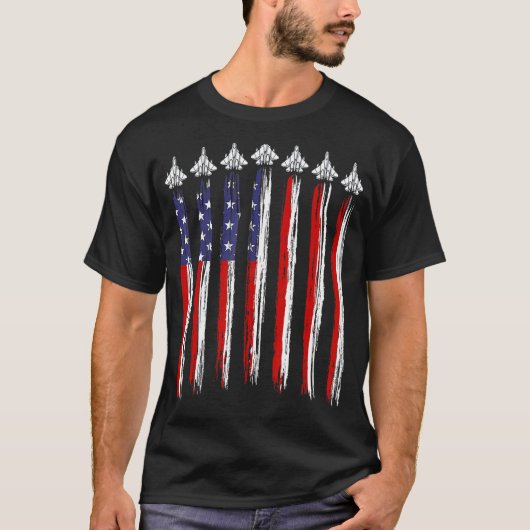 Fighter Jet Airplane USA Flag 4th Of July Patrioti Tシャツ (正面)