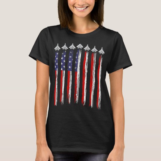 Fighter Jet Airplane USA Flag 4th Of July Patrioti Tシャツ (正面)