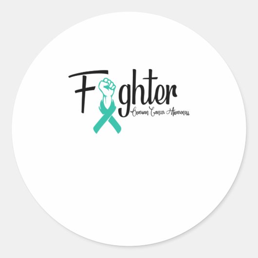 Fighter Ovarian Cancer Awareness Teal Ribbon ラウンドシール (正面)