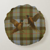 Fighting Pheasants on tweed / tartan background  ラウンドクッション (裏面)