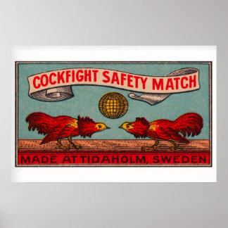 Fighting Roosters - Matchbox Print - Sweden Wall ポスター