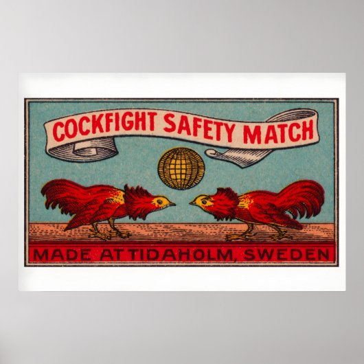 Fighting Roosters - Matchbox Print - Sweden Wall ポスター (正面)