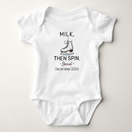 Figure Skating Baby Announcement Milk Then Spin ベビーボディスーツ