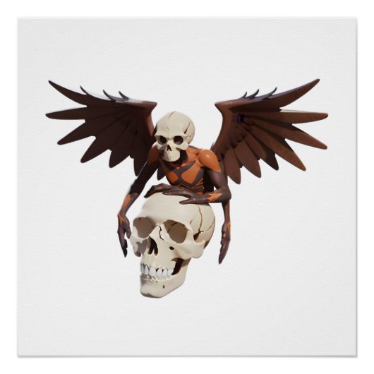 Figure with Skull, Wings, and Orange Patterns ポスター (正面)