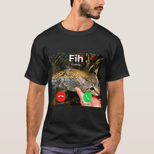 FIH 間違って書かれた面白い猫の魚のミーム Tシャツ (正面)