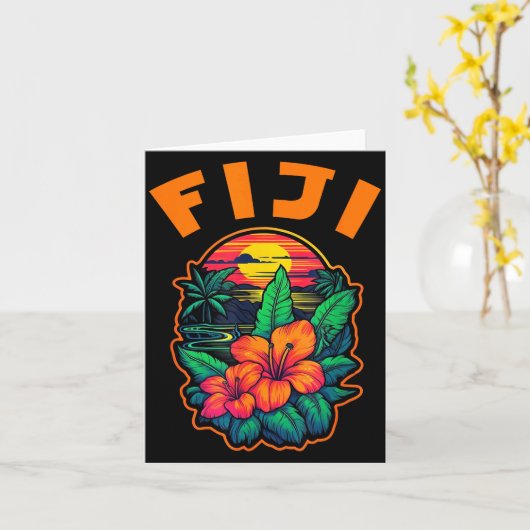 Fiji Islands Pacific Ocean Trocal Flowers Beach Va カード (黄色い花)