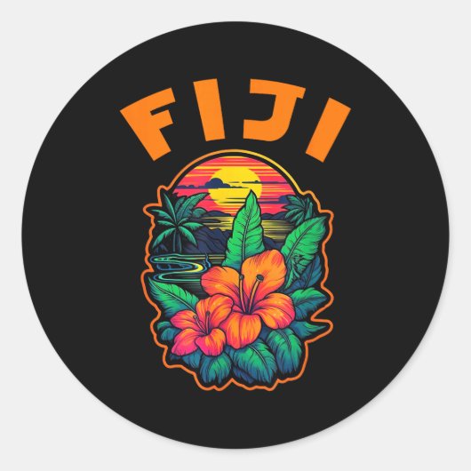 Fiji Islands Pacific Ocean Trocal Flowers Beach Va ラウンドシール (正面)