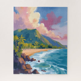 Fiji Mountains Coastline Travel Painting ジグソーパズル