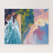 Fiji Mountains Coastline Travel Painting ジグソーパズル (横)