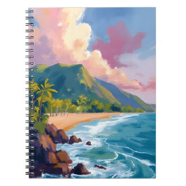 Fiji Mountains Coastline Travel Painting ノートブック