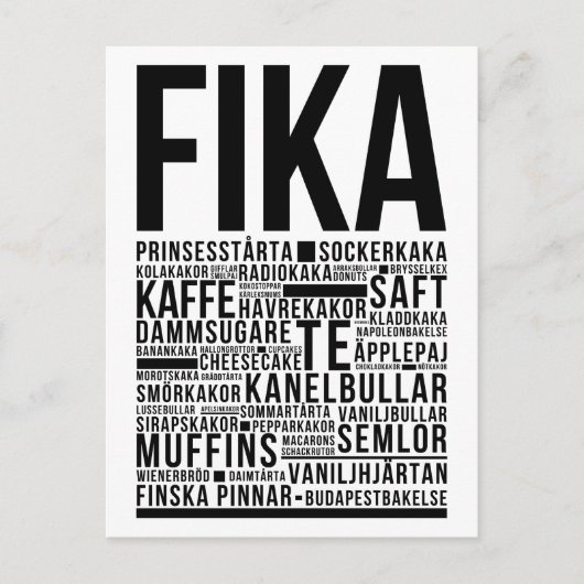 Fikaスウェーデンのコーヒースイーツタイポグラフィポスター ポストカード (正面)