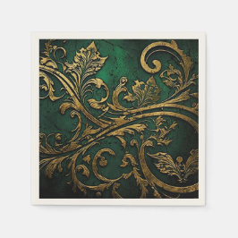 Filigree – 緑と金ゴールド スタンダードカクテルナプキン