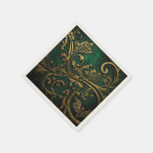 Filigree – 緑と金ゴールド スタンダードカクテルナプキン (角)