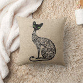 Filigree Black Cat with Green Eyes  クッション (ブランケット)