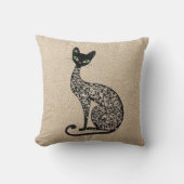 Filigree Black Cat with Green Eyes  クッション (正面)