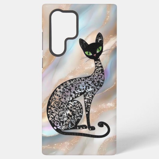 Filigree Black Cat with Green Eyes  Samsung Galaxyケース (裏面)