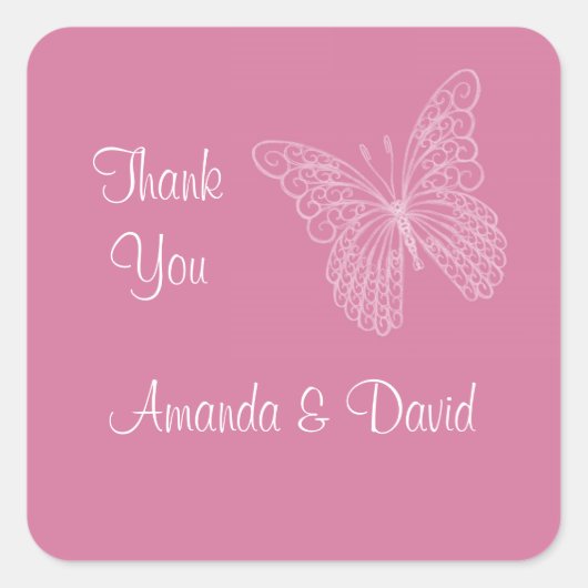 Filigree Butterfly Thank You Sticker スクエアシール (正面)